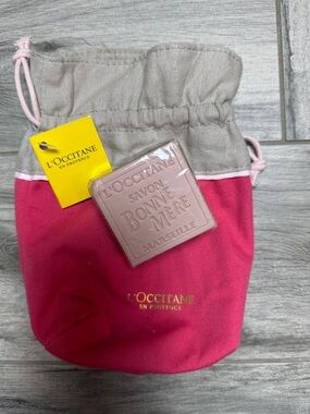 L'OCCITANE Pink and Beige Drawstring Pouch with Bonne Mère Soap